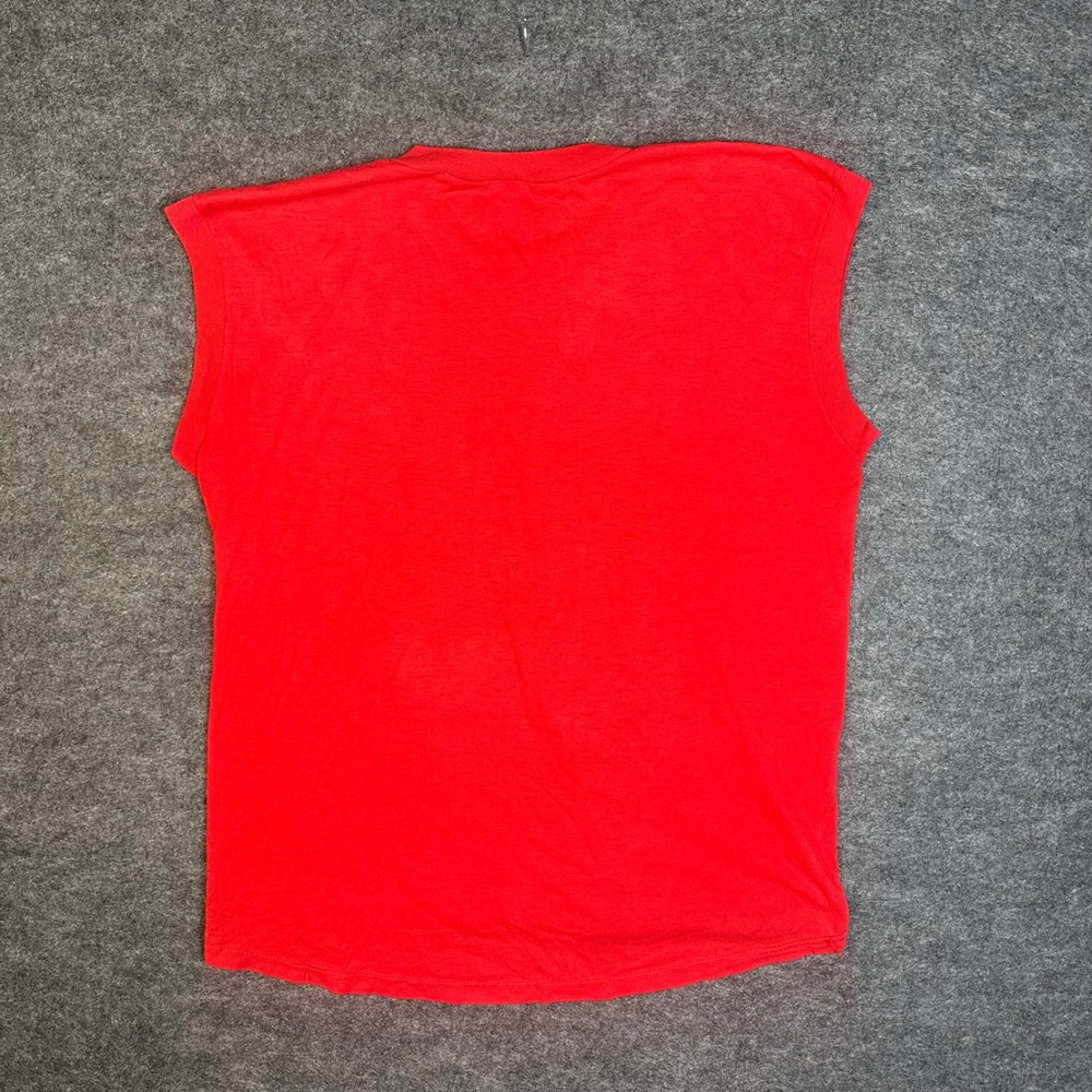 Vintage 80s Save Earth Beach Ocean Forest Muscle Shirt Red Graphic Tee Large - Picture 5 of 15